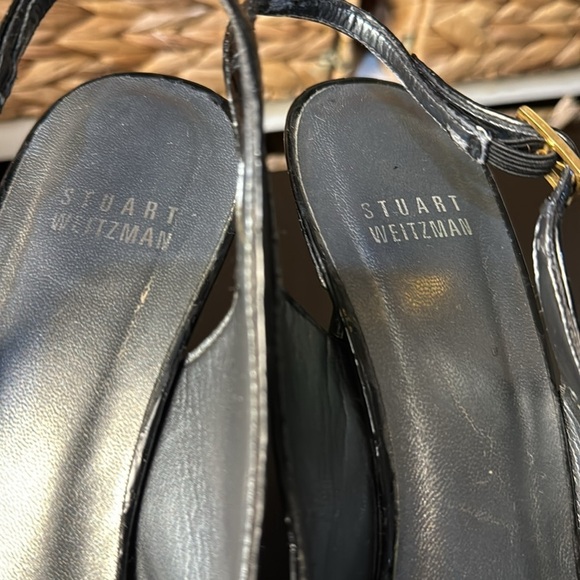 Stuart Weitzman snake skin‎ black patent leather peep toe heels pumps Size 8 - Picture 6 of 12